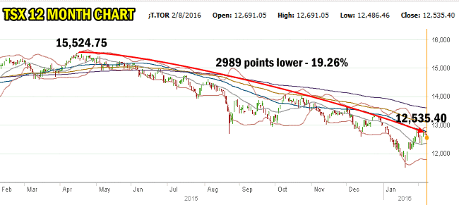 TSX 12 Month Chart to Feb 8 2016