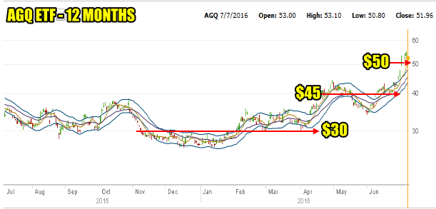 AGQ ETF 12 months to July 7 2016